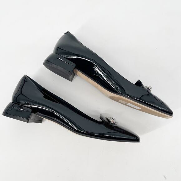 Jimmy Choo Black Patent Leather Ravi Crystal Square Toe Ballerina Pumps IT 38 - Picture 3 of 11